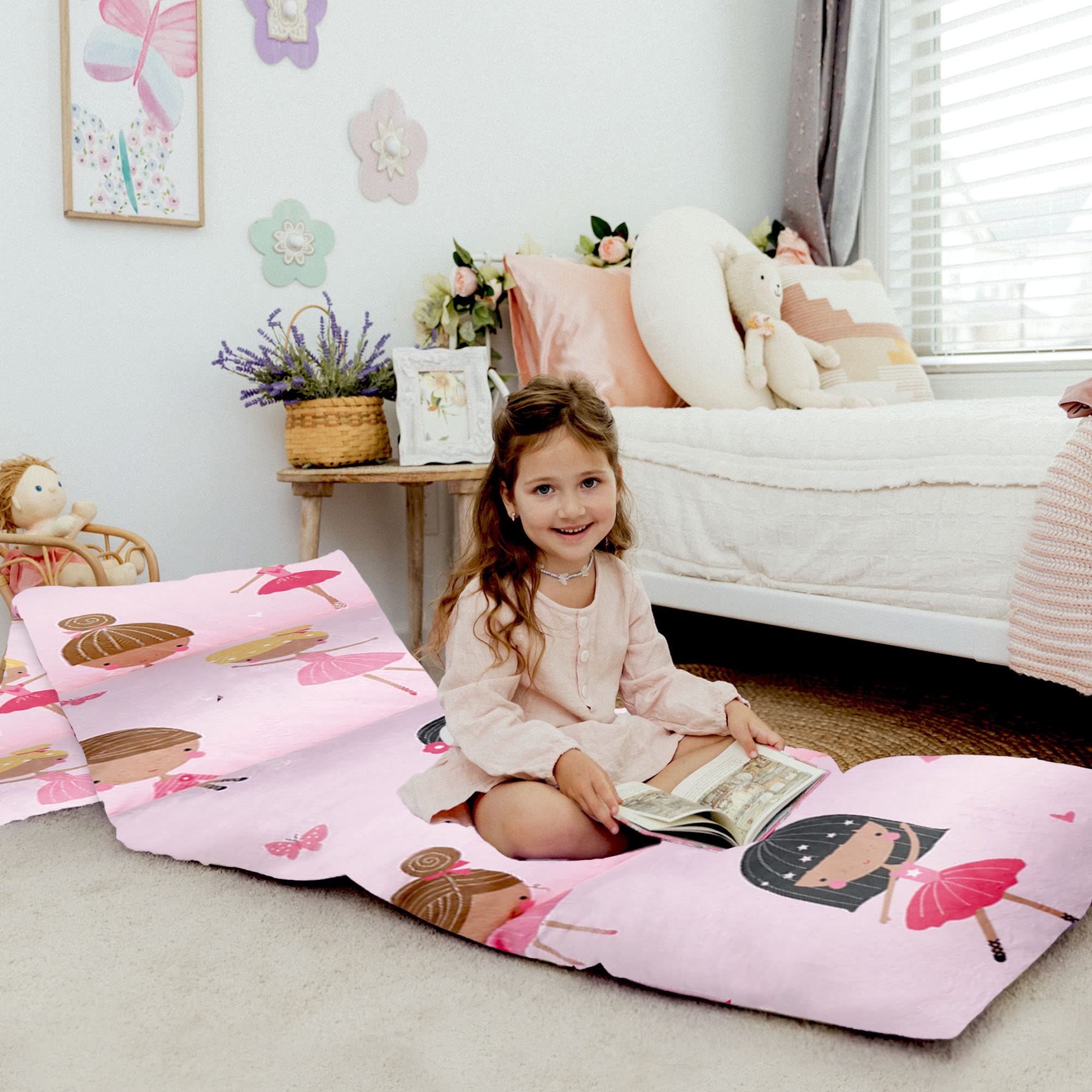 Butterfly Craze Floor Pillow Case, Mattress Bed Lounger Cover, Pink Ballerina, Queen Size - Cozy Seating Solution For Kids & Adu